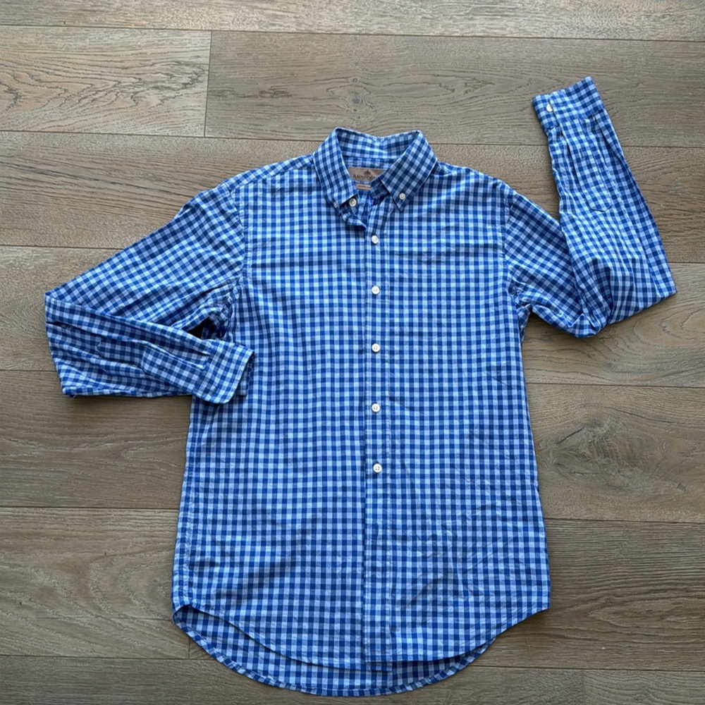 Rainforest Mens Modern Classic Fit Blue Check Button Down Lightweight Shirt -S